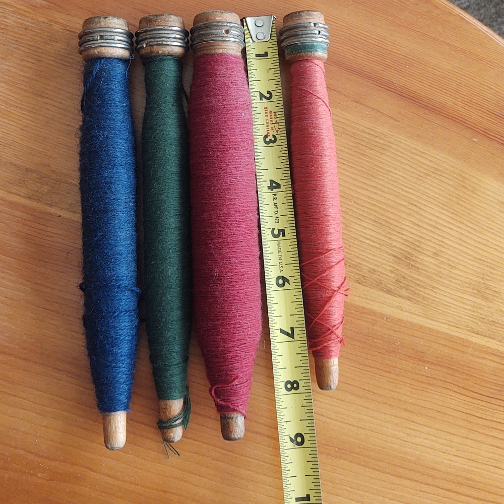 Vintage Wooden Textile Spools with Thread